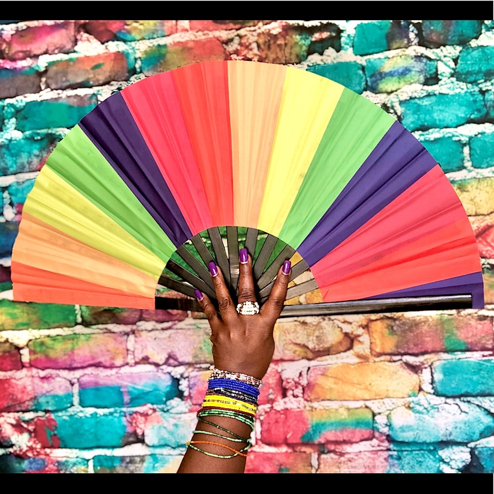 NWT Rainbow Holographic Pride LGBTQ hand fan